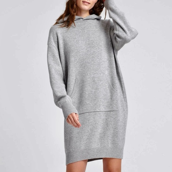 NAADAM Dresses & Skirts - Naadam Wool & Cashmere Heather Gray Hooded Sweater Tunic Sweatshirt Dress Small